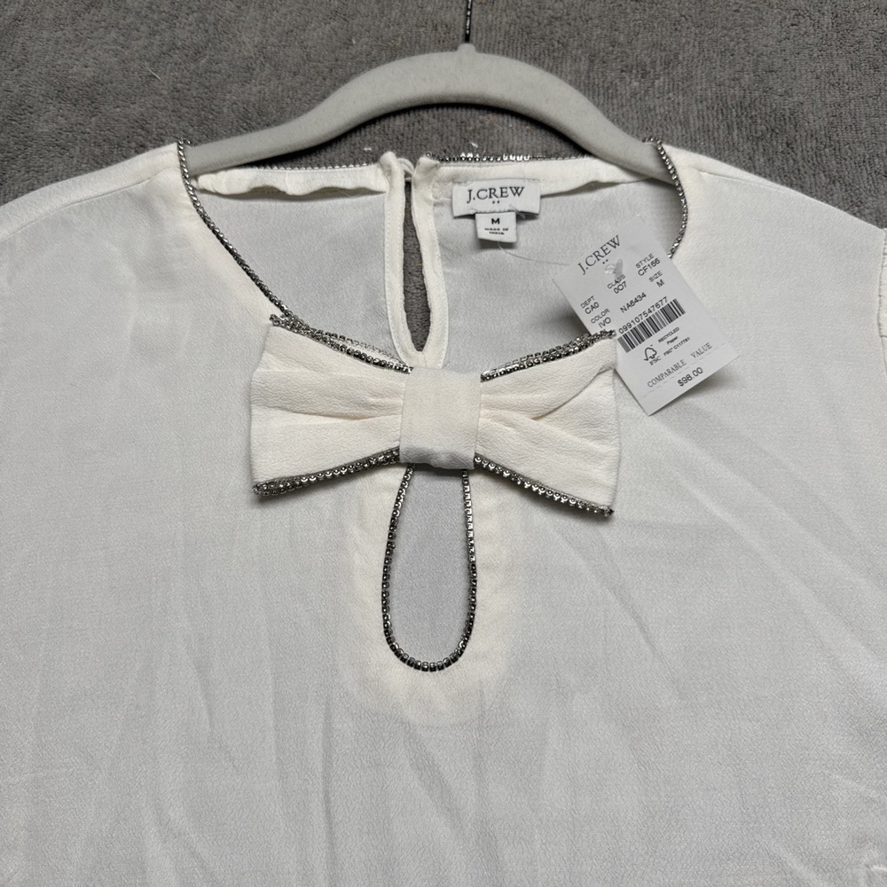 J.Crew Silver Embellished Keyhole Bow Top Women's Medium Holiday Party‎ Blouse